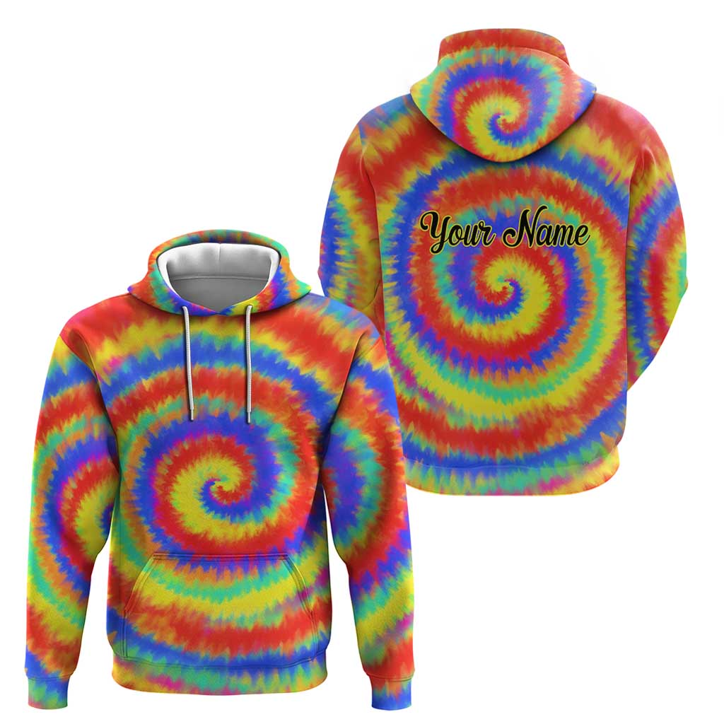 Colorful Tie Dye Spiral Goft Hoodie Custom Name in Retro Psychedelic Style Design TS04