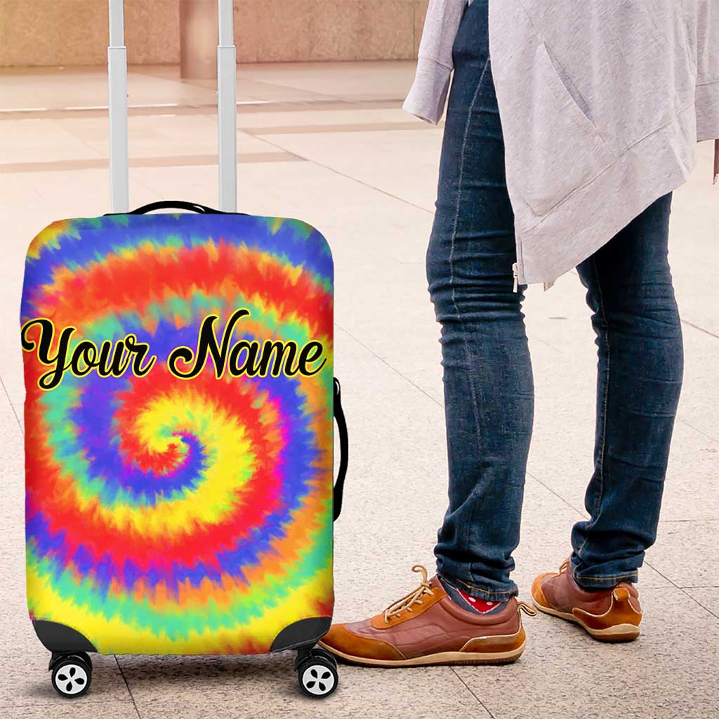 Colorful Tie Dye Spiral Goft Luggage Cover Custom Name in Retro Psychedelic Style Design TS04
