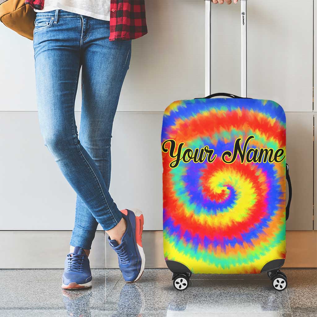 Colorful Tie Dye Spiral Goft Luggage Cover Custom Name in Retro Psychedelic Style Design TS04
