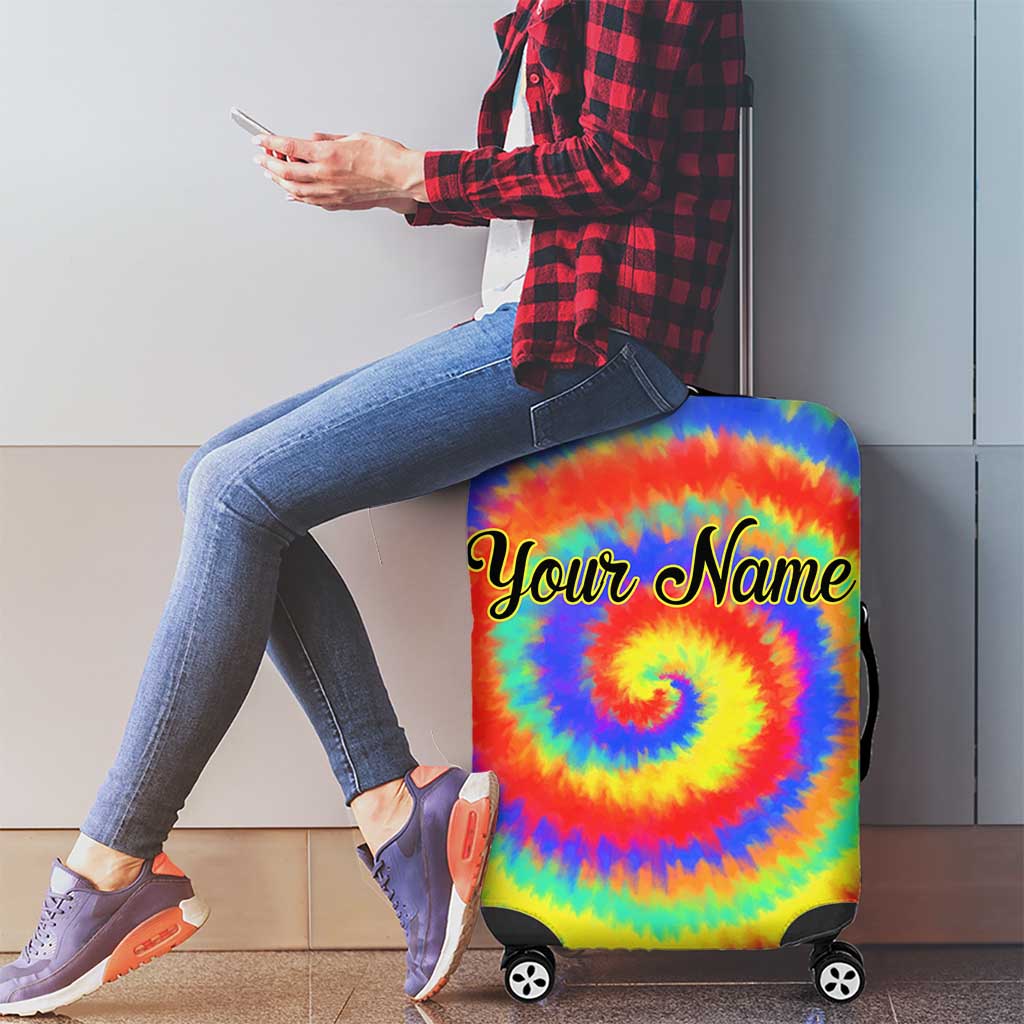 Colorful Tie Dye Spiral Goft Luggage Cover Custom Name in Retro Psychedelic Style Design TS04