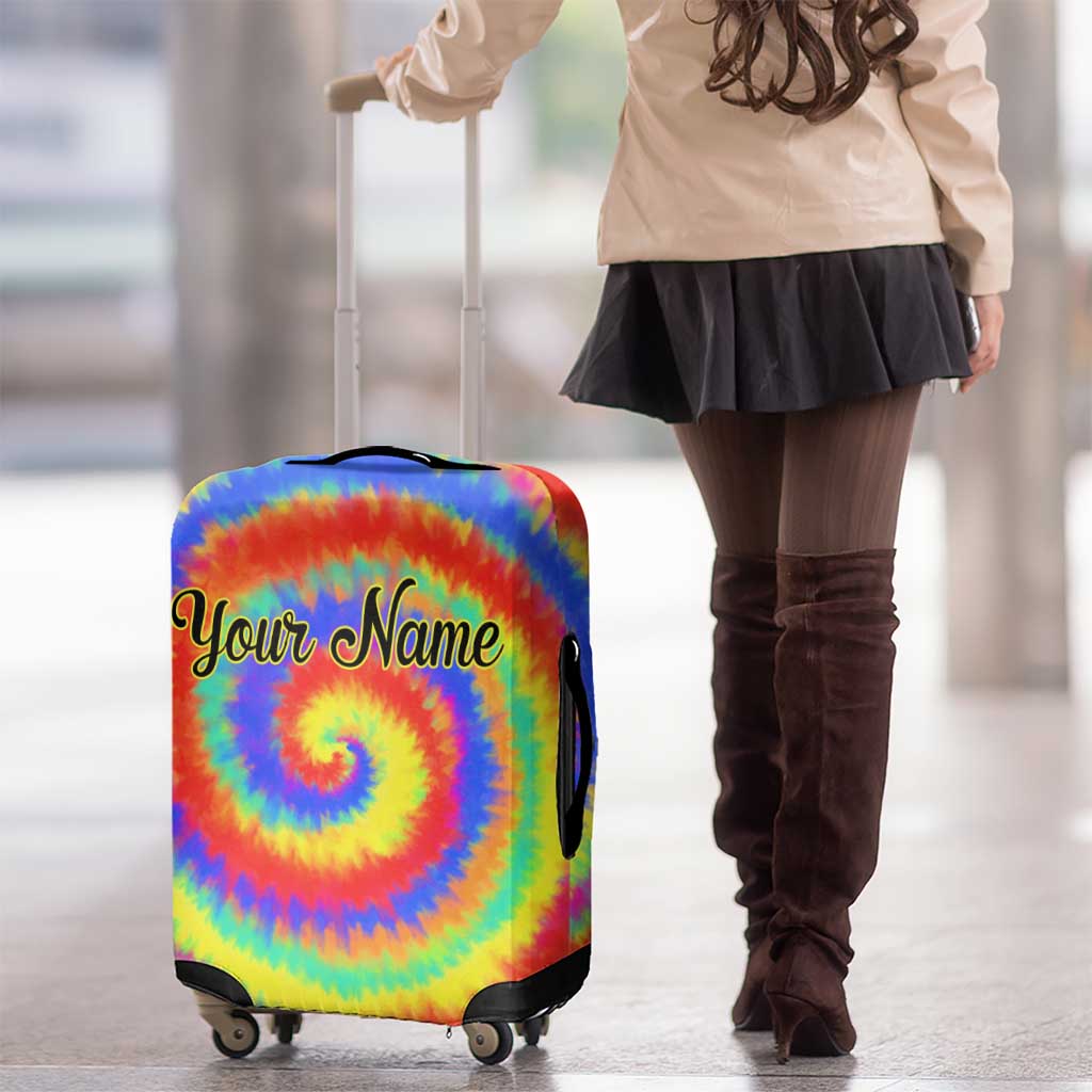 Colorful Tie Dye Spiral Goft Luggage Cover Custom Name in Retro Psychedelic Style Design TS04