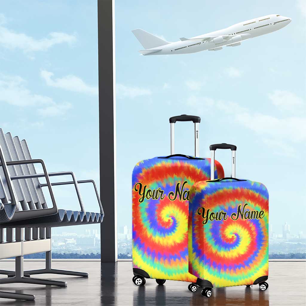 Colorful Tie Dye Spiral Goft Luggage Cover Custom Name in Retro Psychedelic Style Design TS04