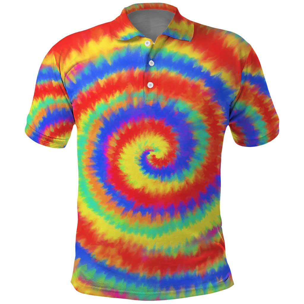 Colorful Tie Dye Spiral Goft Polo Shirt Custom Name in Retro Psychedelic Style Design TS04