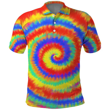 Colorful Tie Dye Spiral Goft Polo Shirt Custom Name in Retro Psychedelic Style Design TS04