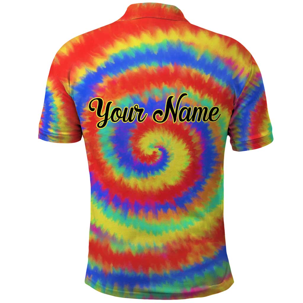 Colorful Tie Dye Spiral Goft Polo Shirt Custom Name in Retro Psychedelic Style Design TS04
