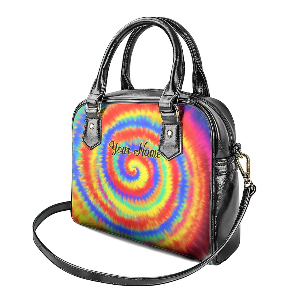 Colorful Tie Dye Spiral Goft Shoulder Handbag Custom Name in Retro Psychedelic Style Design TS04