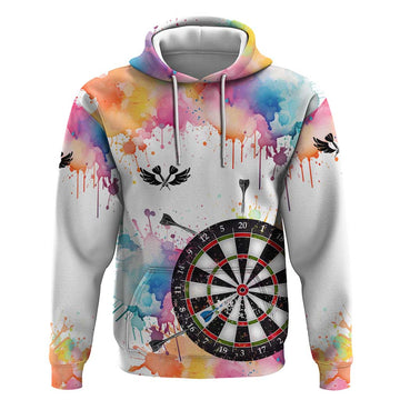 Custom Name Darts Hoodie Funny Dartboards Colorful Paint Aim Shoot Swear Repeat TS04