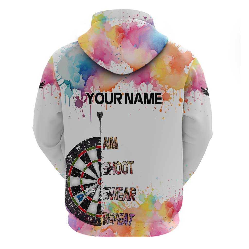Custom Name Darts Hoodie Funny Dartboards Colorful Paint Aim Shoot Swear Repeat TS04