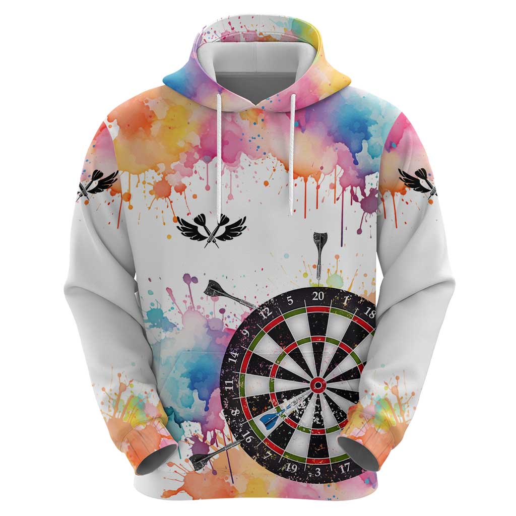 Custom Name Darts Hoodie Funny Dartboards Colorful Paint Aim Shoot Swear Repeat TS04