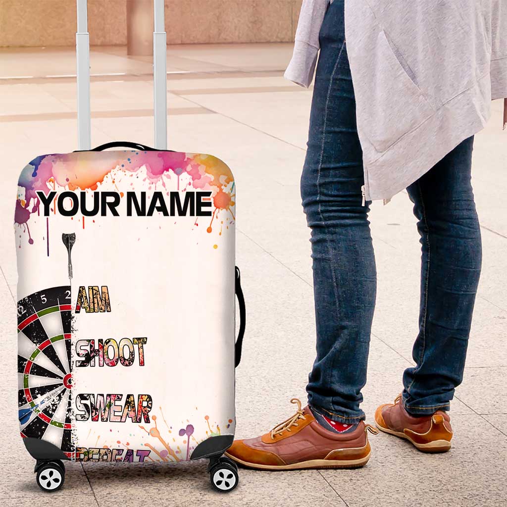 Custom Name Darts Luggage Cover Funny Dartboards Colorful Paint Aim Shoot Swear Repeat TS04