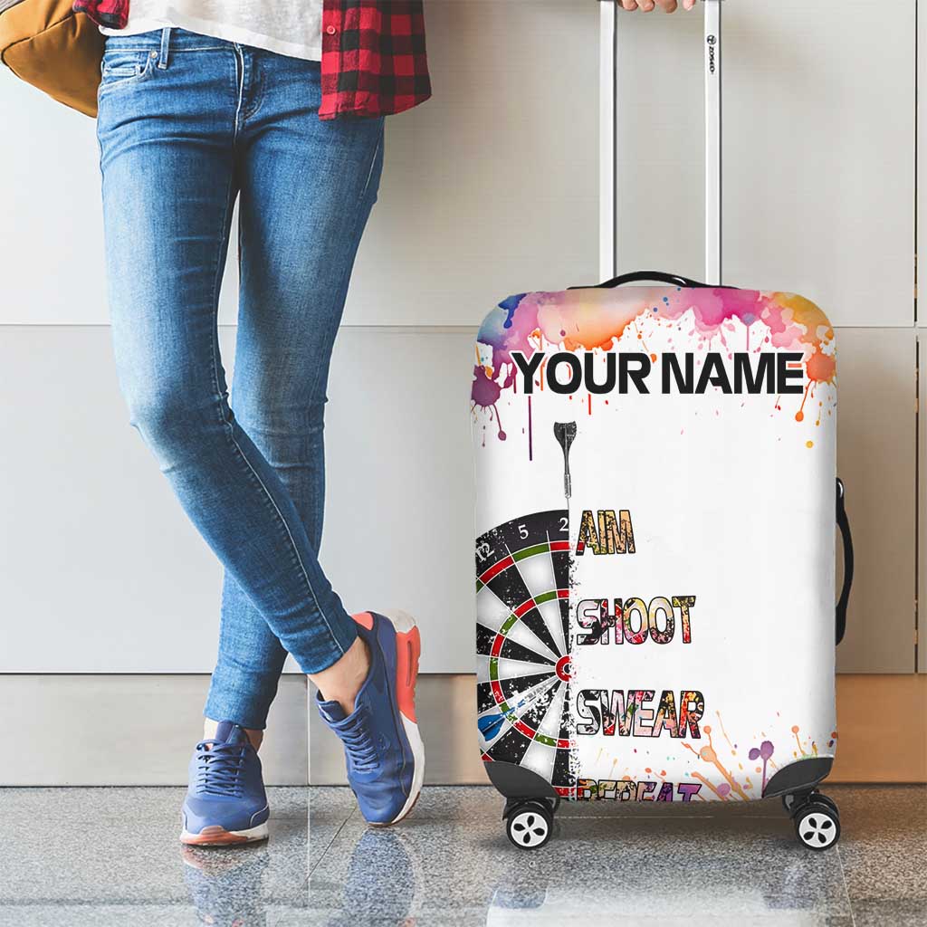 Custom Name Darts Luggage Cover Funny Dartboards Colorful Paint Aim Shoot Swear Repeat TS04