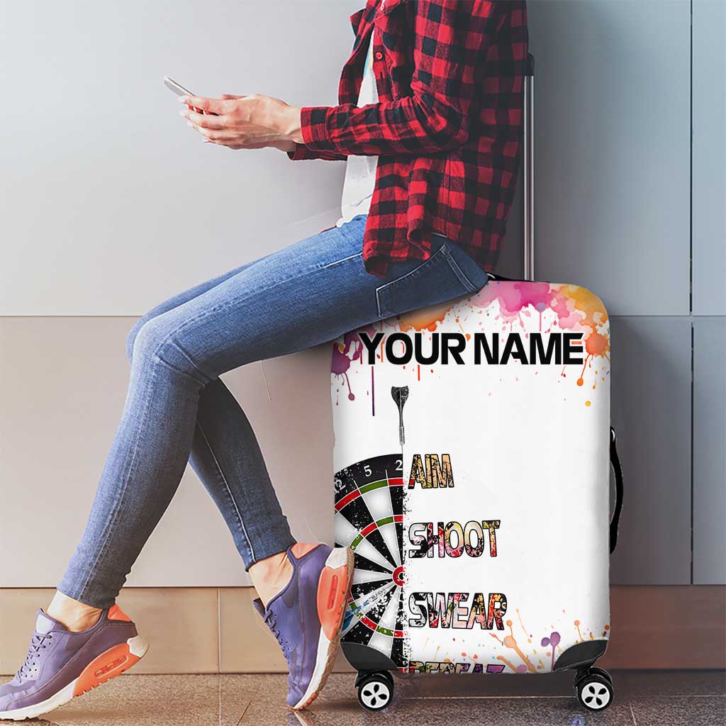 Custom Name Darts Luggage Cover Funny Dartboards Colorful Paint Aim Shoot Swear Repeat TS04