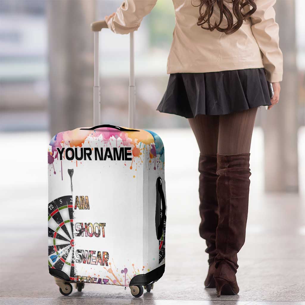 Custom Name Darts Luggage Cover Funny Dartboards Colorful Paint Aim Shoot Swear Repeat TS04