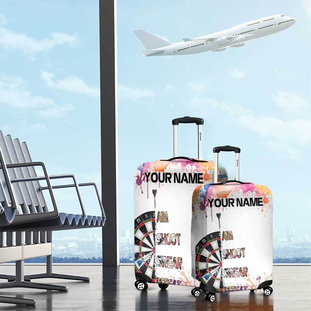 Custom Name Darts Luggage Cover Funny Dartboards Colorful Paint Aim Shoot Swear Repeat TS04
