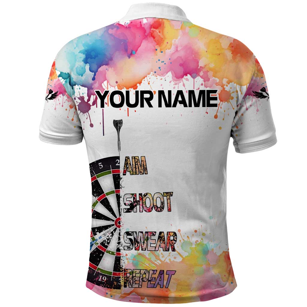 Custom Name Darts Polo Shirt Funny Dartboards Colorful Paint Aim Shoot Swear Repeat TS04