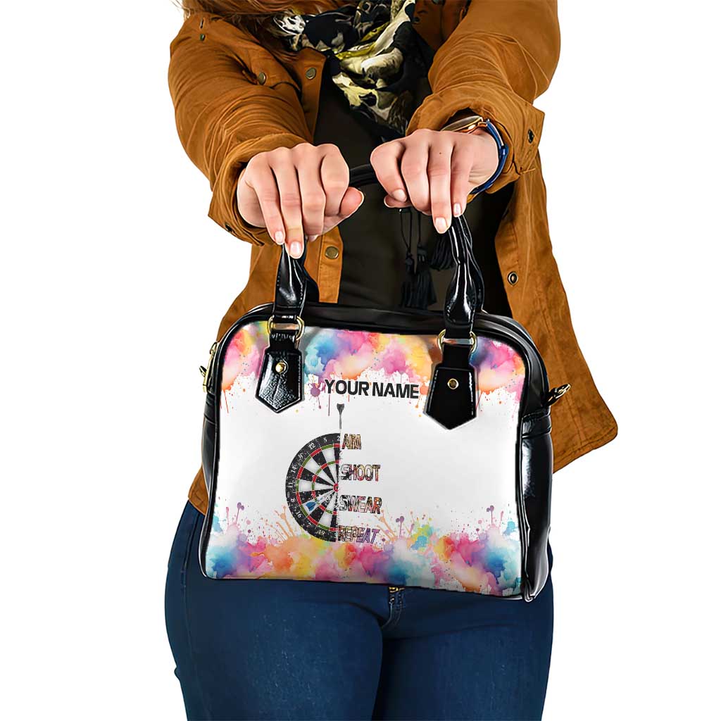 Custom Name Darts Shoulder Handbag Funny Dartboards Colorful Paint Aim Shoot Swear Repeat TS04