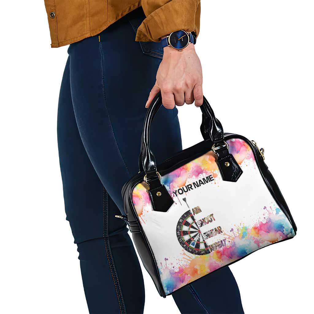 Custom Name Darts Shoulder Handbag Funny Dartboards Colorful Paint Aim Shoot Swear Repeat TS04