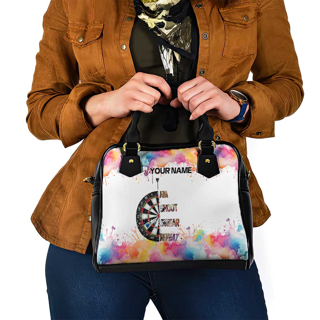 Custom Name Darts Shoulder Handbag Funny Dartboards Colorful Paint Aim Shoot Swear Repeat TS04