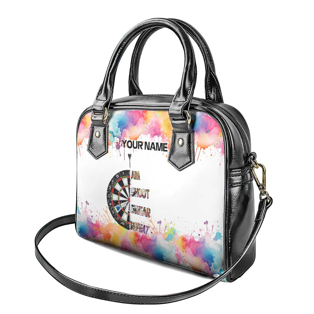 Custom Name Darts Shoulder Handbag Funny Dartboards Colorful Paint Aim Shoot Swear Repeat TS04