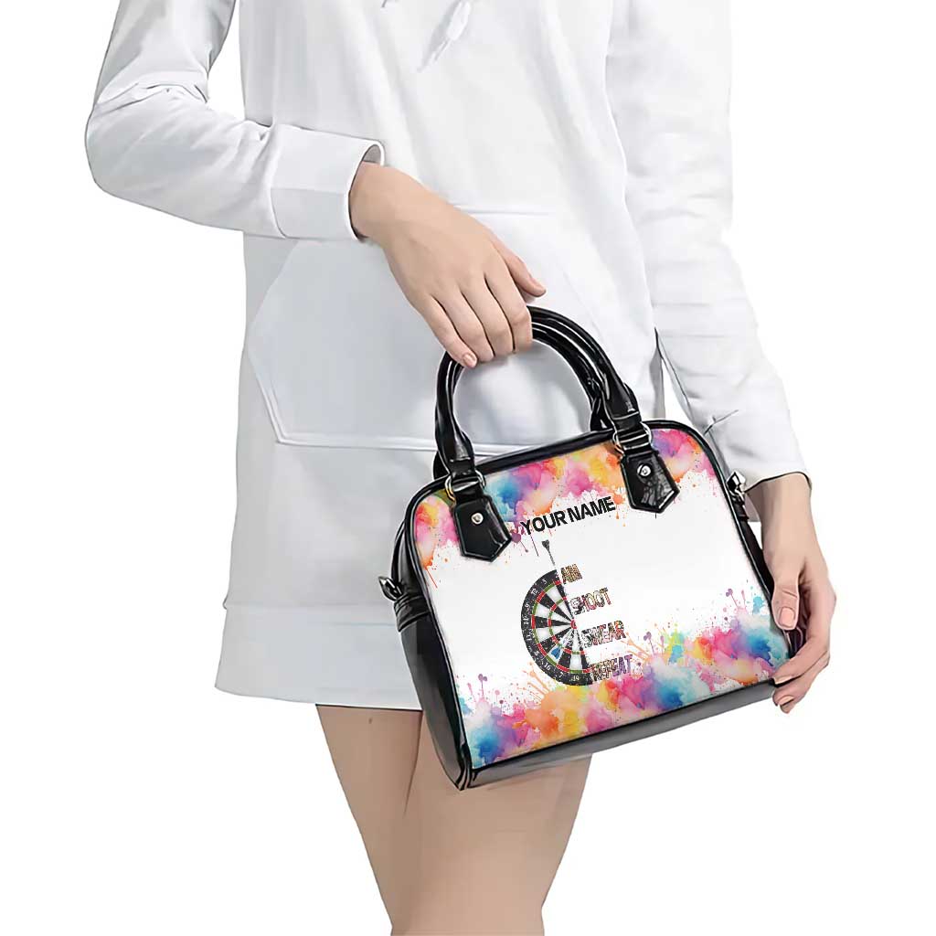 Custom Name Darts Shoulder Handbag Funny Dartboards Colorful Paint Aim Shoot Swear Repeat TS04