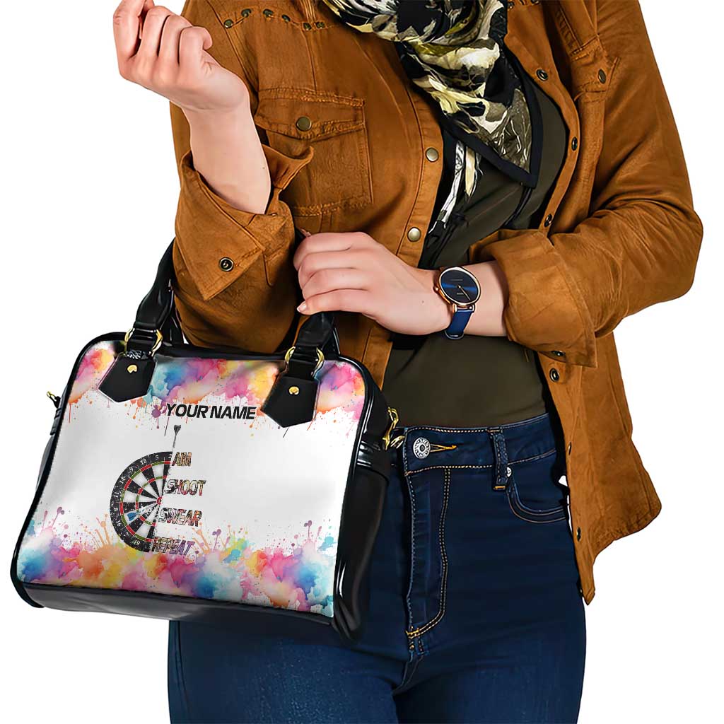 Custom Name Darts Shoulder Handbag Funny Dartboards Colorful Paint Aim Shoot Swear Repeat TS04
