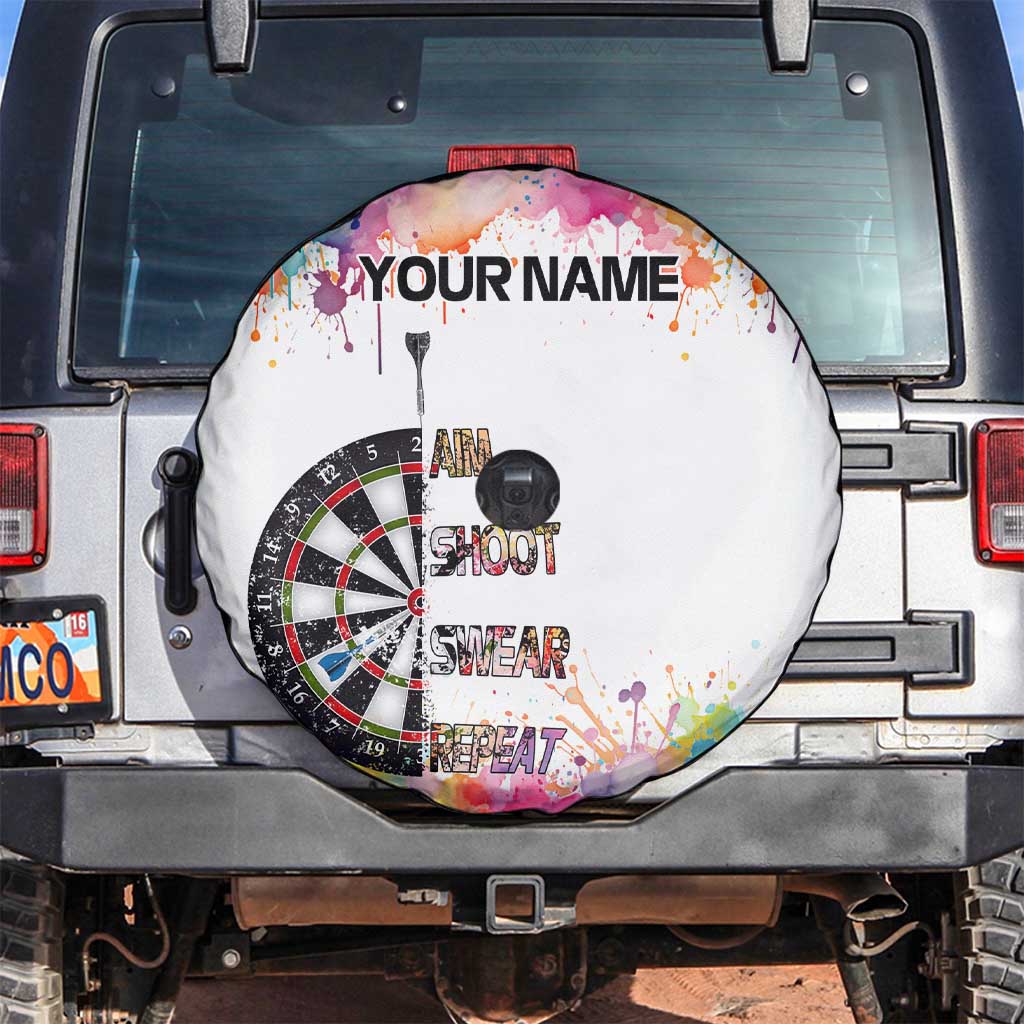 Custom Name Darts Spare Tire Cover Funny Dartboards Colorful Paint Aim Shoot Swear Repeat TS04