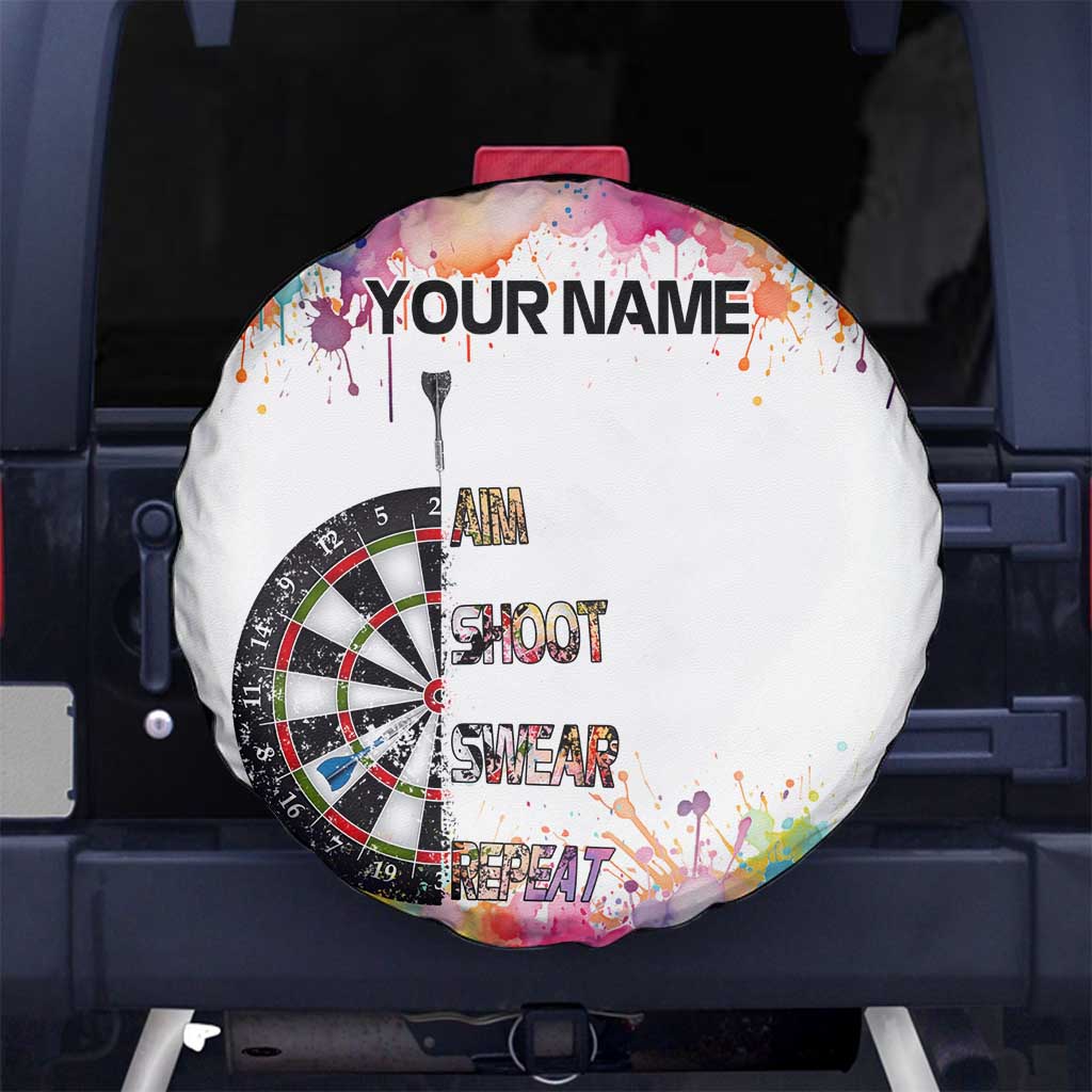 Custom Name Darts Spare Tire Cover Funny Dartboards Colorful Paint Aim Shoot Swear Repeat TS04
