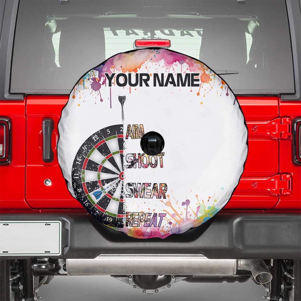 Custom Name Darts Spare Tire Cover Funny Dartboards Colorful Paint Aim Shoot Swear Repeat TS04