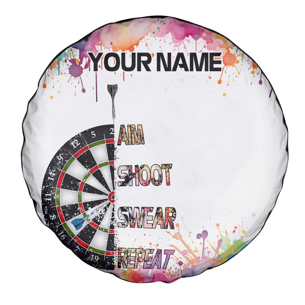 Custom Name Darts Spare Tire Cover Funny Dartboards Colorful Paint Aim Shoot Swear Repeat TS04
