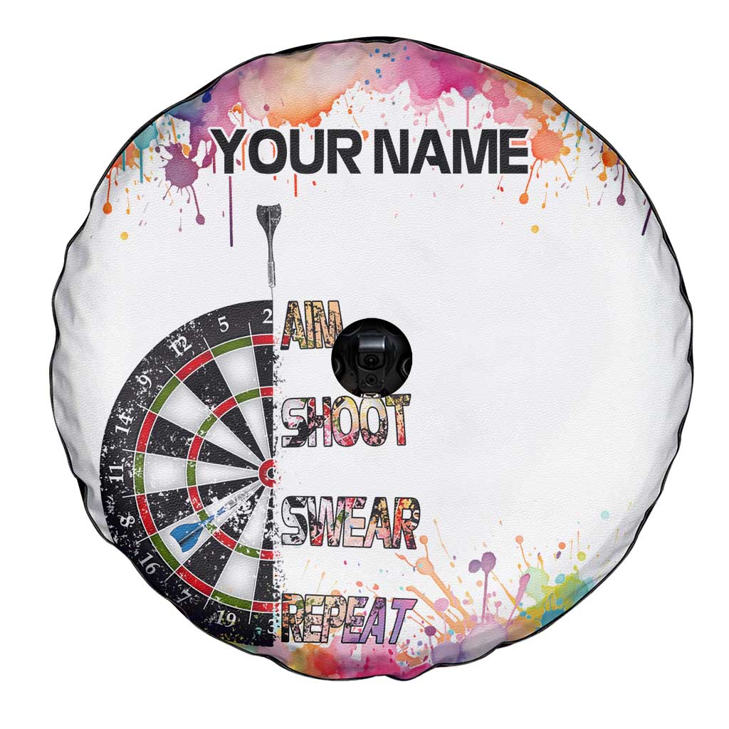 Custom Name Darts Spare Tire Cover Funny Dartboards Colorful Paint Aim Shoot Swear Repeat TS04
