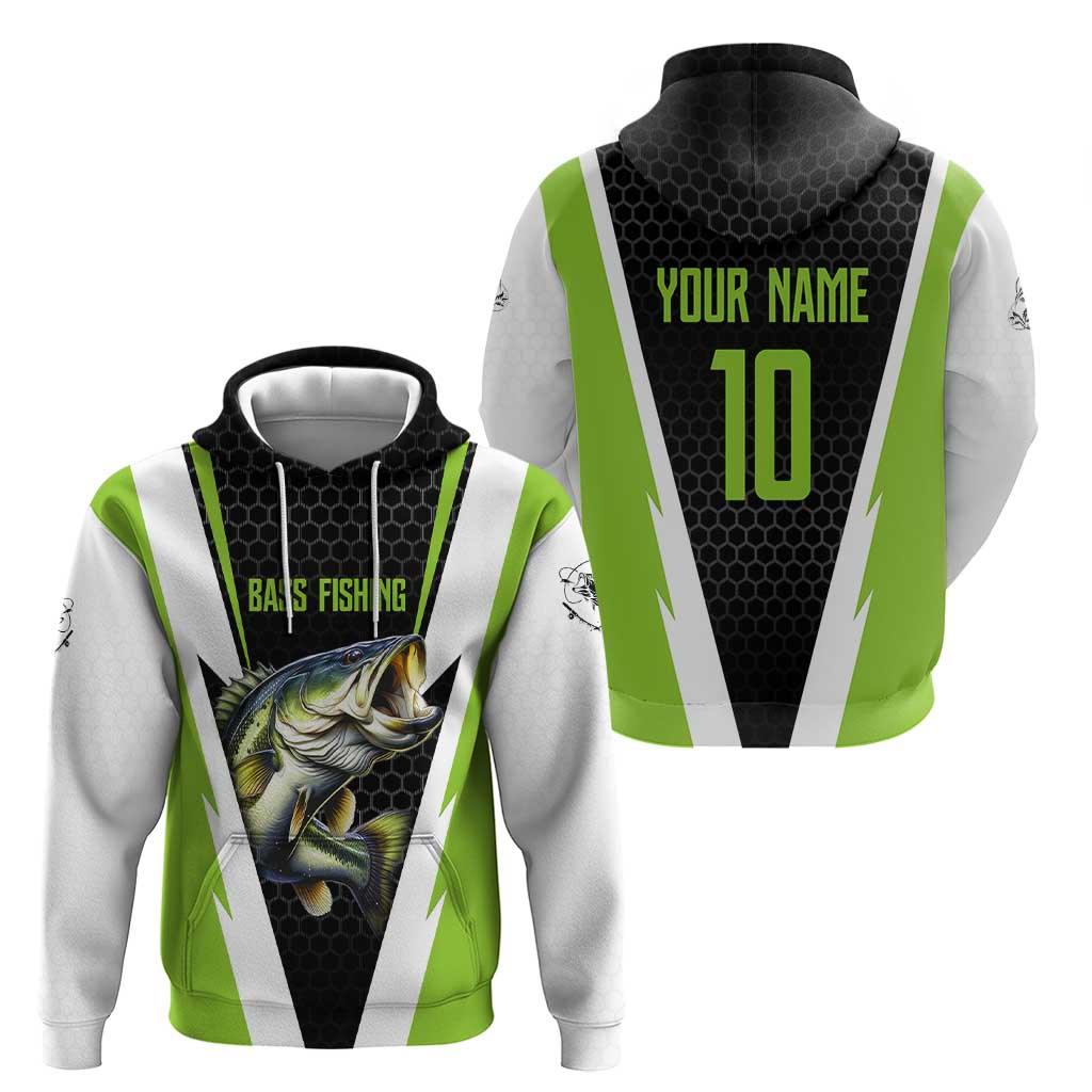 Personalized Custom Bass Fishing Hoodie Jumping Fish Graphic and Green Black Honeycomb TS04
