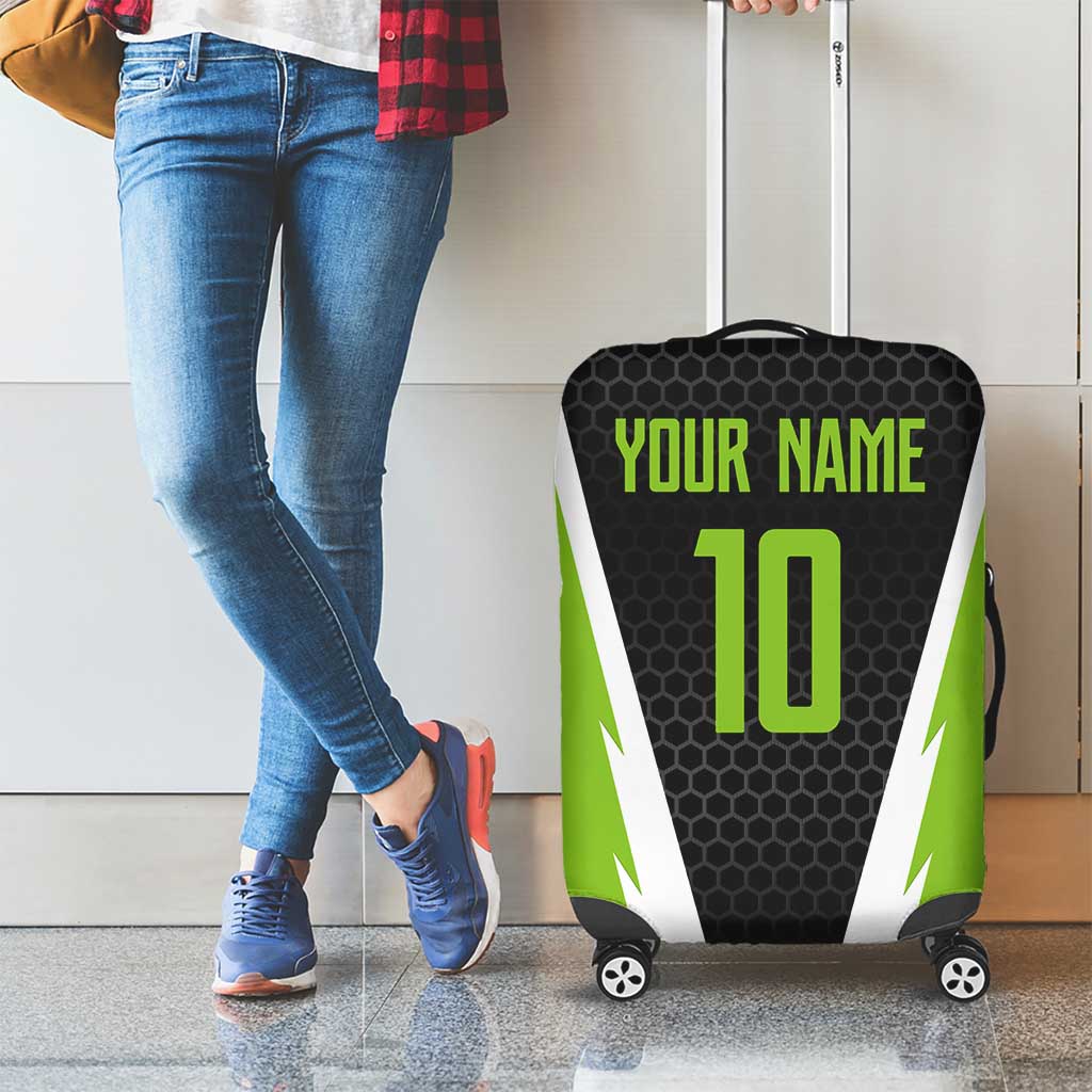 Personalized Custom Bass Fishing Luggage Cover Jumping Fish Graphic and Green Black Honeycomb TS04