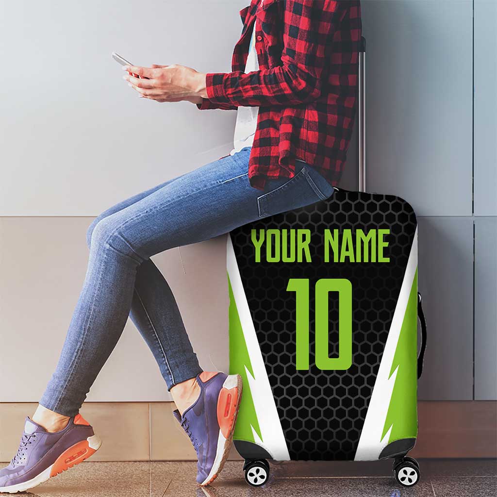 Personalized Custom Bass Fishing Luggage Cover Jumping Fish Graphic and Green Black Honeycomb TS04