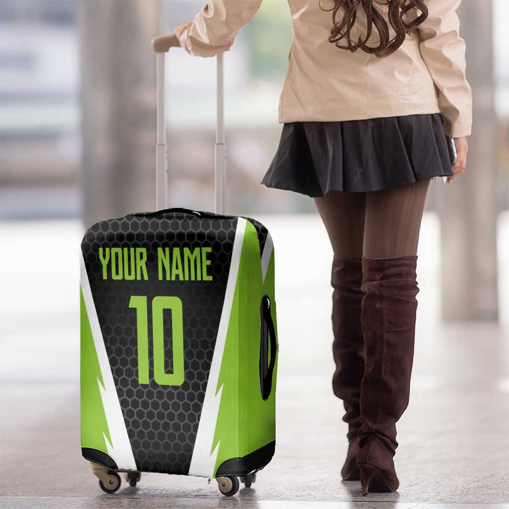 Personalized Custom Bass Fishing Luggage Cover Jumping Fish Graphic and Green Black Honeycomb TS04
