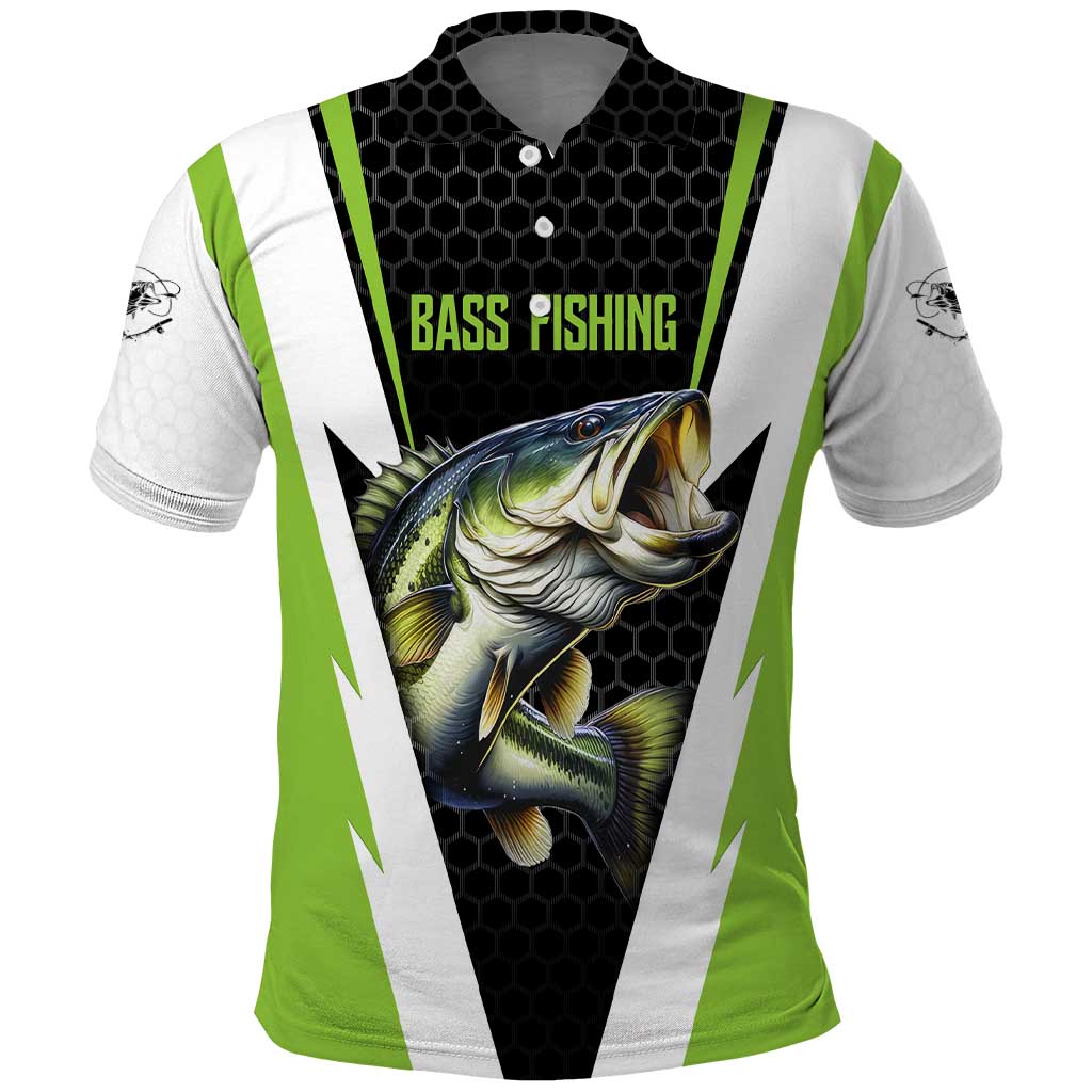 Personalized Custom Bass Fishing Polo Shirt Jumping Fish Graphic and Green Black Honeycomb TS04