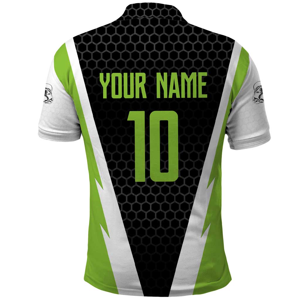 Personalized Custom Bass Fishing Polo Shirt Jumping Fish Graphic and Green Black Honeycomb TS04