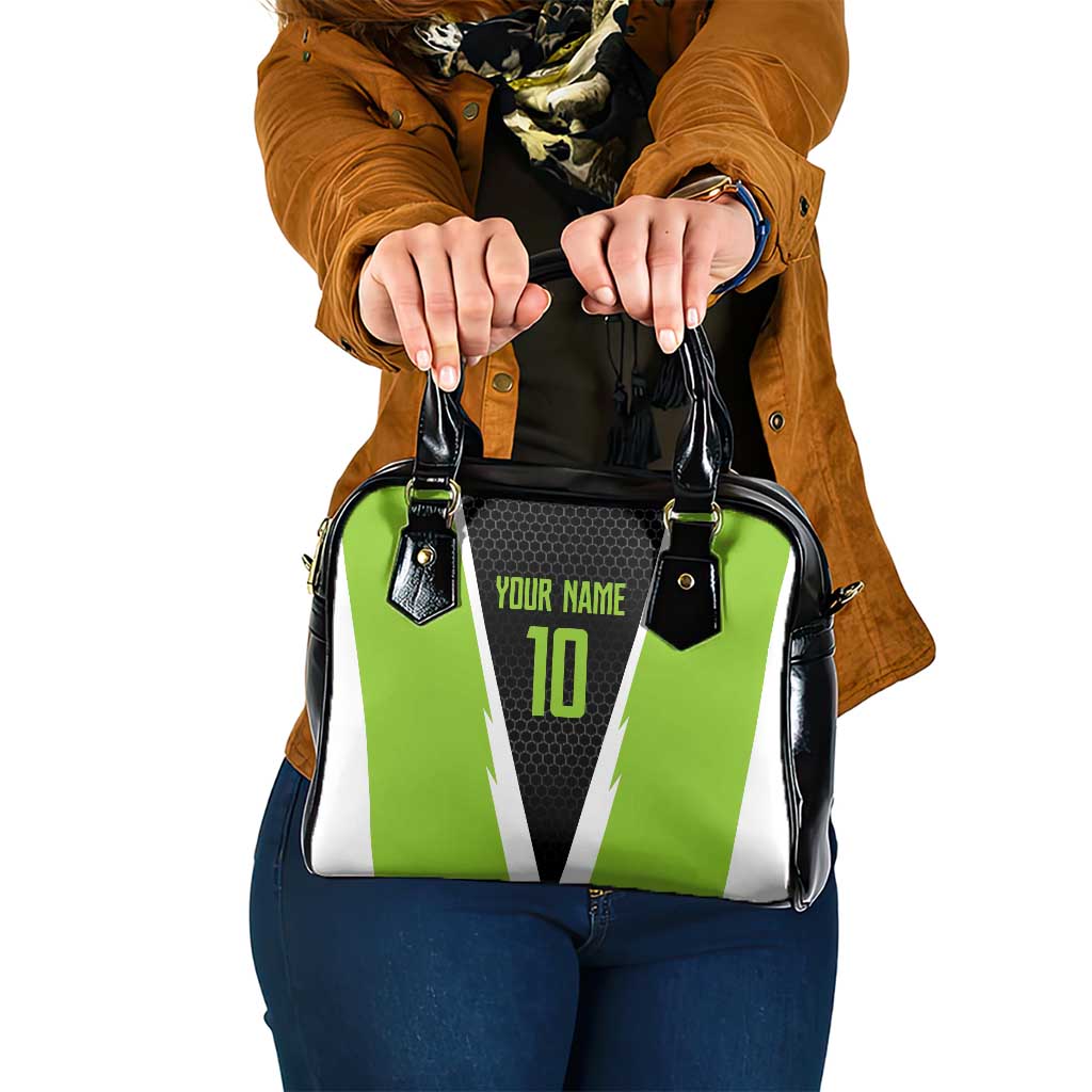 Personalized Custom Bass Fishing Shoulder Handbag Jumping Fish Graphic and Green Black Honeycomb TS04