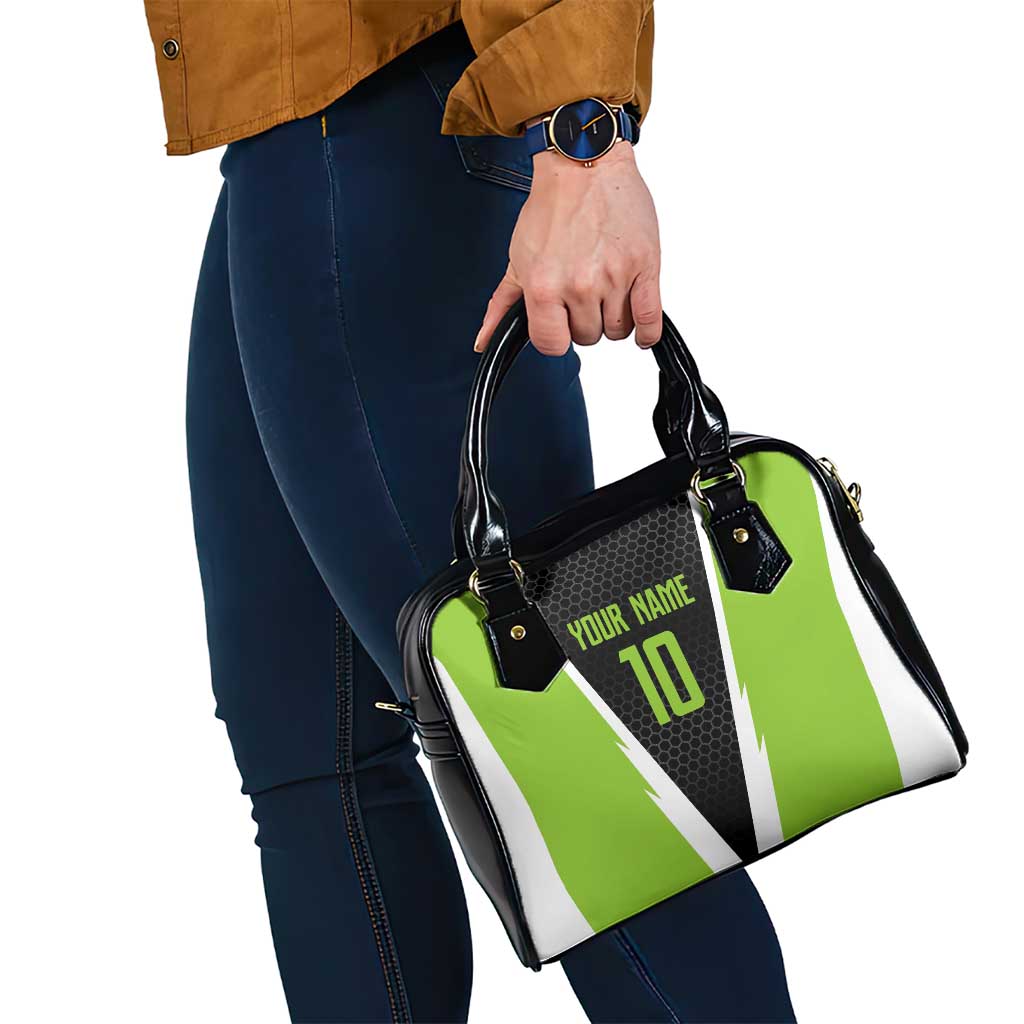 Personalized Custom Bass Fishing Shoulder Handbag Jumping Fish Graphic and Green Black Honeycomb TS04