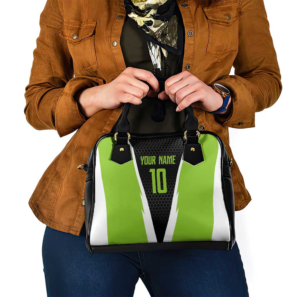 Personalized Custom Bass Fishing Shoulder Handbag Jumping Fish Graphic and Green Black Honeycomb TS04