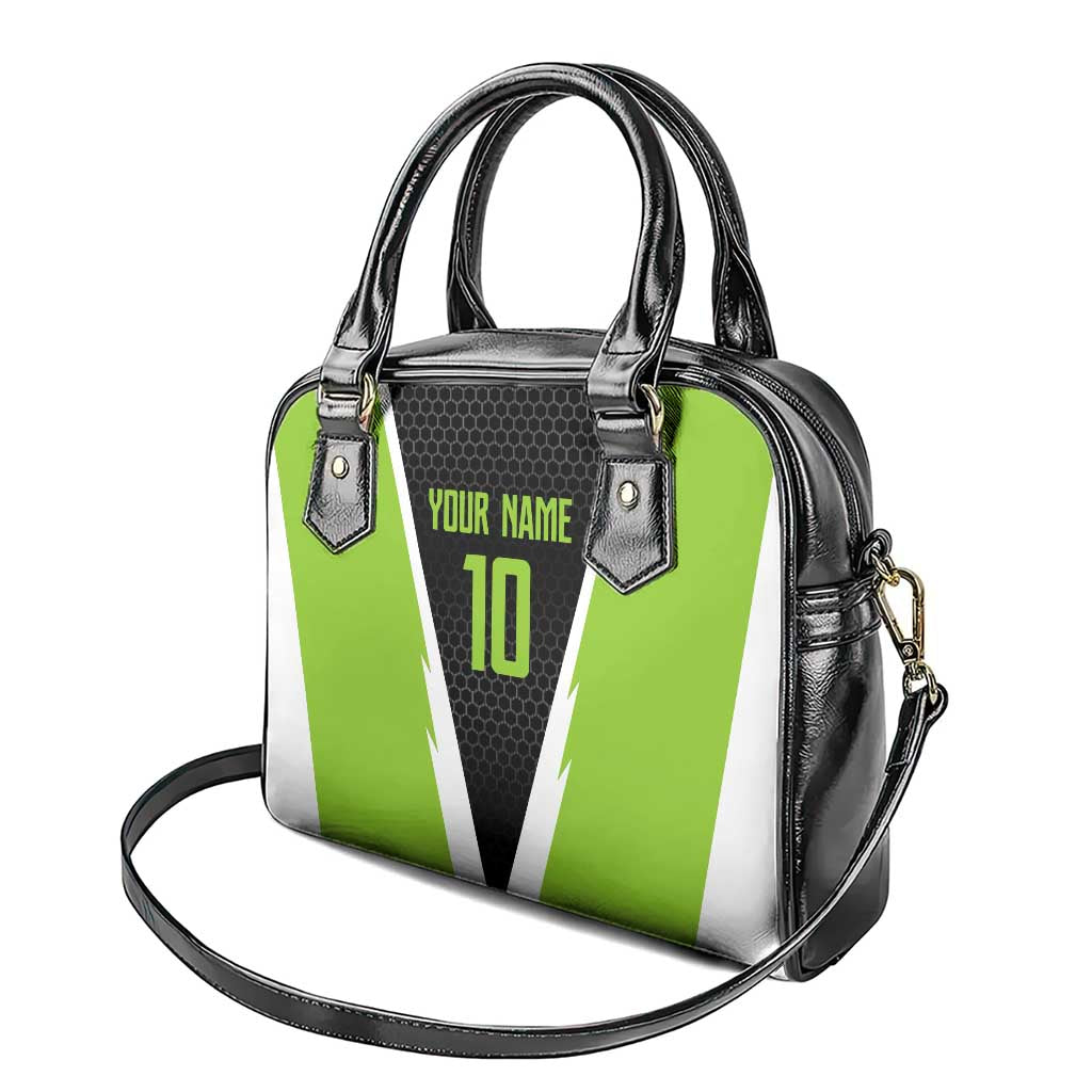 Personalized Custom Bass Fishing Shoulder Handbag Jumping Fish Graphic and Green Black Honeycomb TS04