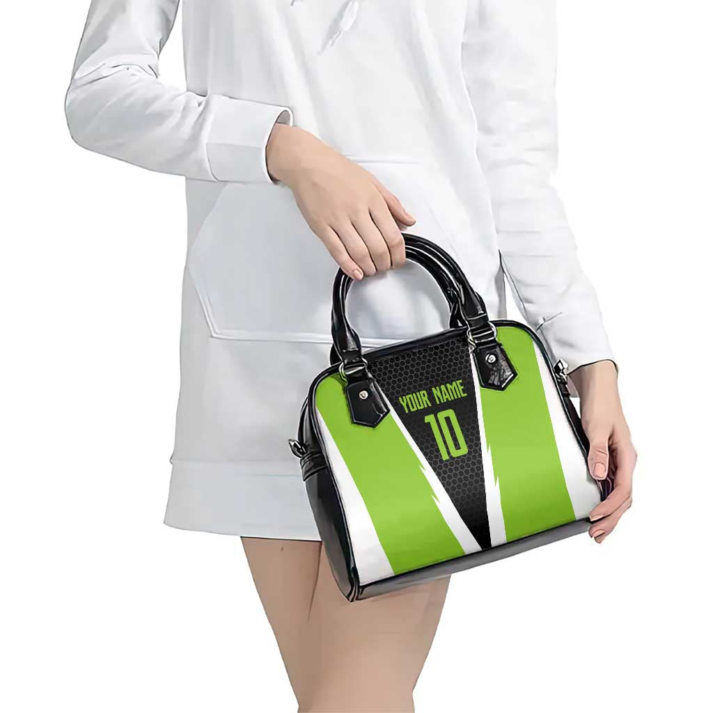 Personalized Custom Bass Fishing Shoulder Handbag Jumping Fish Graphic and Green Black Honeycomb TS04
