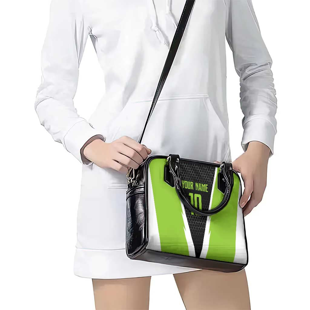 Personalized Custom Bass Fishing Shoulder Handbag Jumping Fish Graphic and Green Black Honeycomb TS04