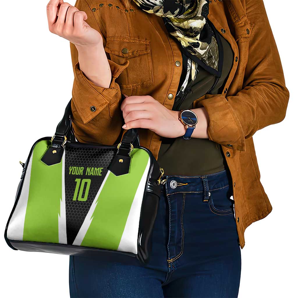 Personalized Custom Bass Fishing Shoulder Handbag Jumping Fish Graphic and Green Black Honeycomb TS04