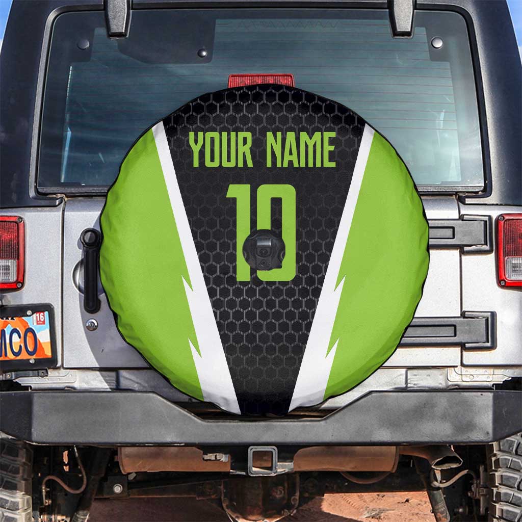 Personalized Custom Bass Fishing Spare Tire Cover Jumping Fish Graphic and Green Black Honeycomb TS04