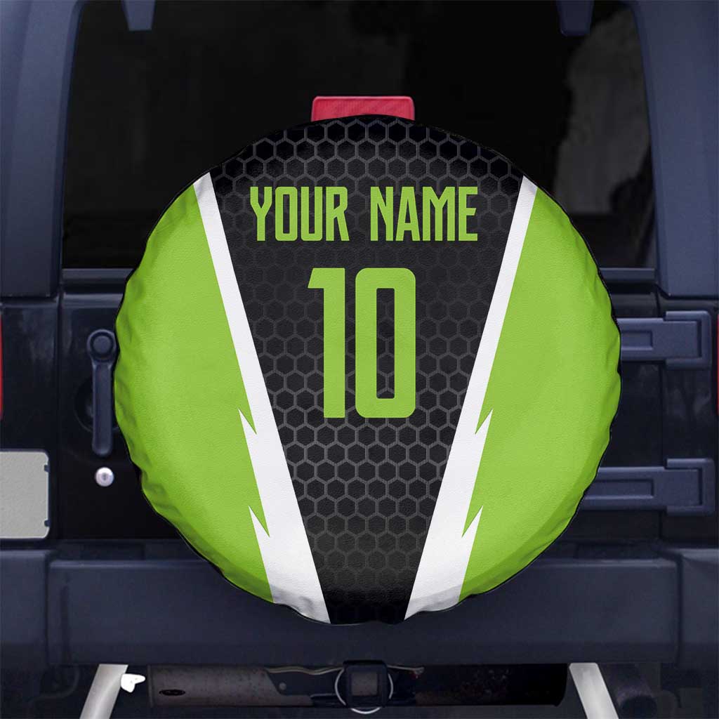 Personalized Custom Bass Fishing Spare Tire Cover Jumping Fish Graphic and Green Black Honeycomb TS04