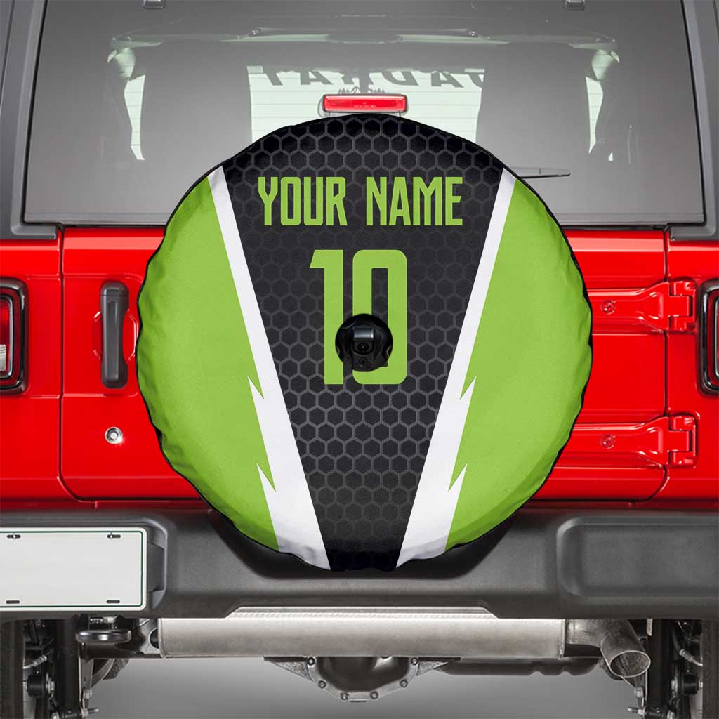 Personalized Custom Bass Fishing Spare Tire Cover Jumping Fish Graphic and Green Black Honeycomb TS04