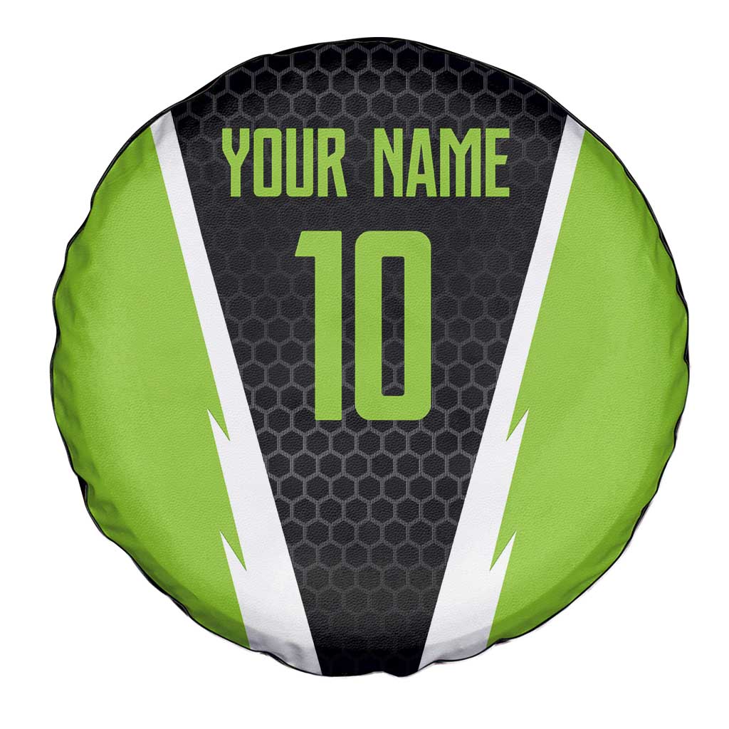Personalized Custom Bass Fishing Spare Tire Cover Jumping Fish Graphic and Green Black Honeycomb TS04
