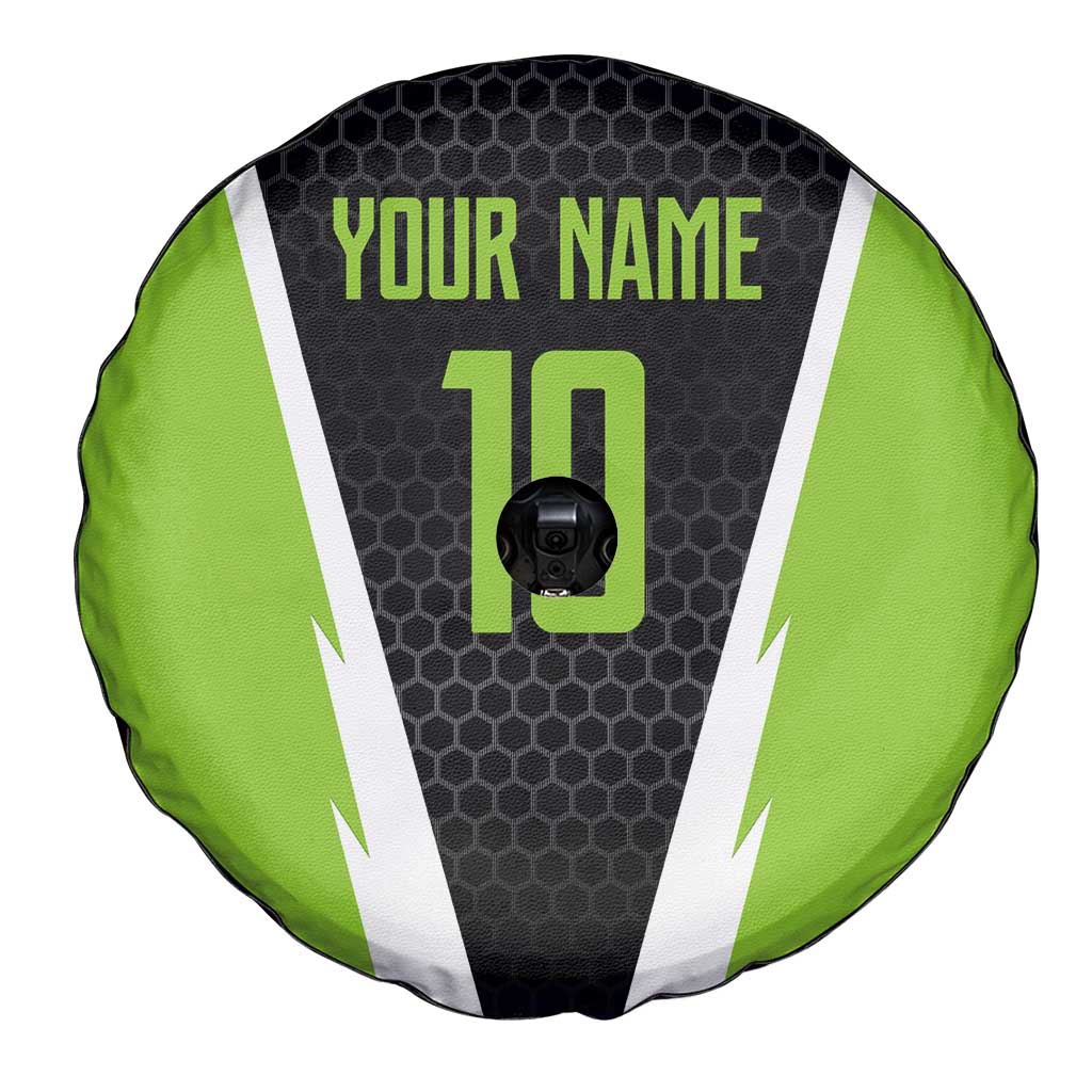 Personalized Custom Bass Fishing Spare Tire Cover Jumping Fish Graphic and Green Black Honeycomb TS04