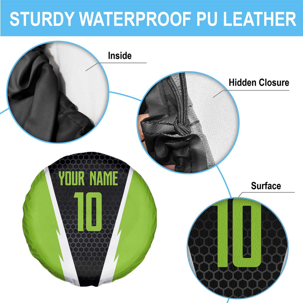 Personalized Custom Bass Fishing Spare Tire Cover Jumping Fish Graphic and Green Black Honeycomb TS04