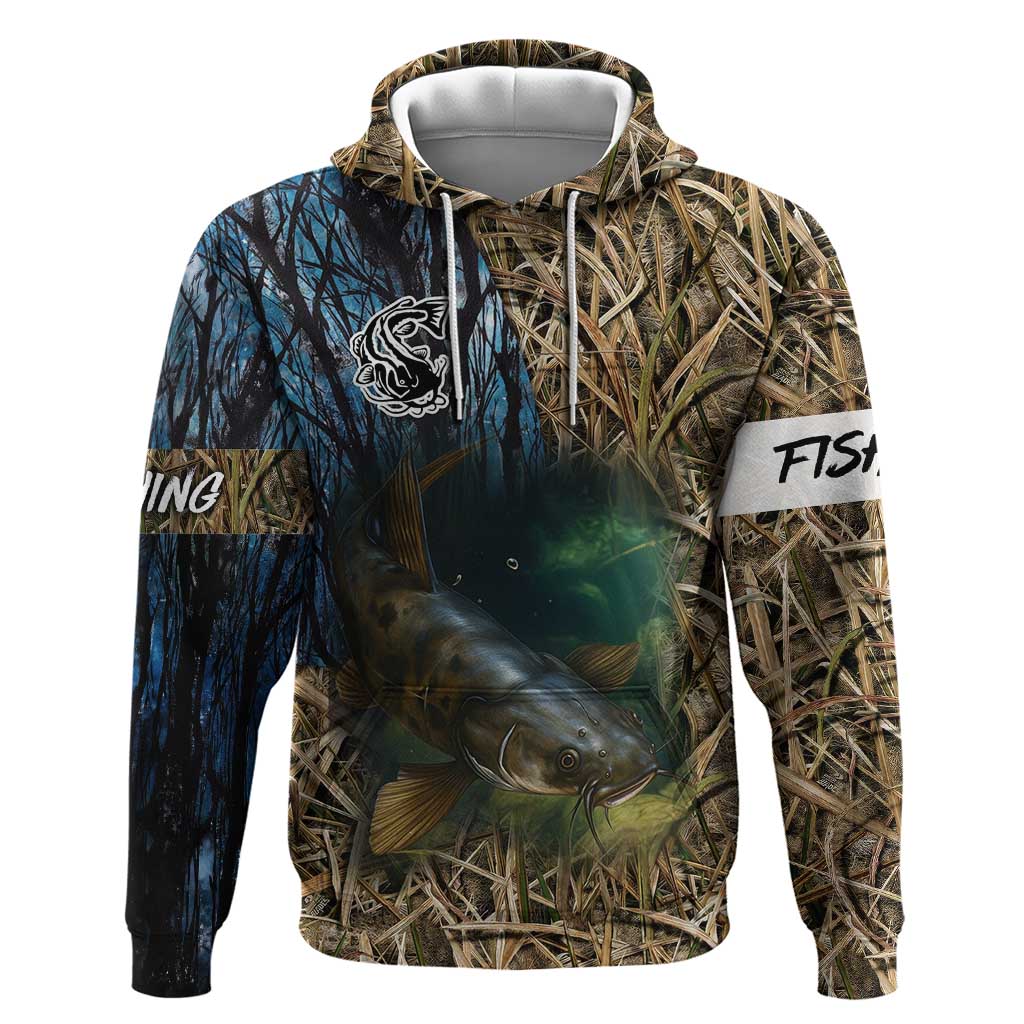 Catfish Fishing Underwater Scene Hoodie Custom Name Swamp Grass and Camouflage TS04